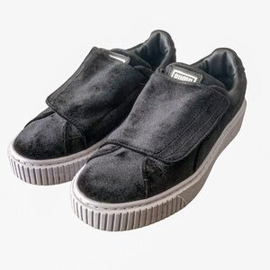 Puma Basket Platform Strap Velvet Rope Platform Sneakers Black Size 7